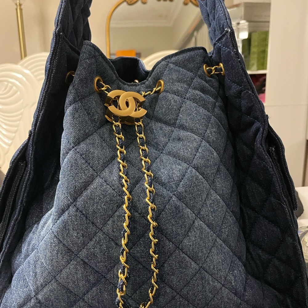 Chanel Blue Quilted Denim Tote Bag